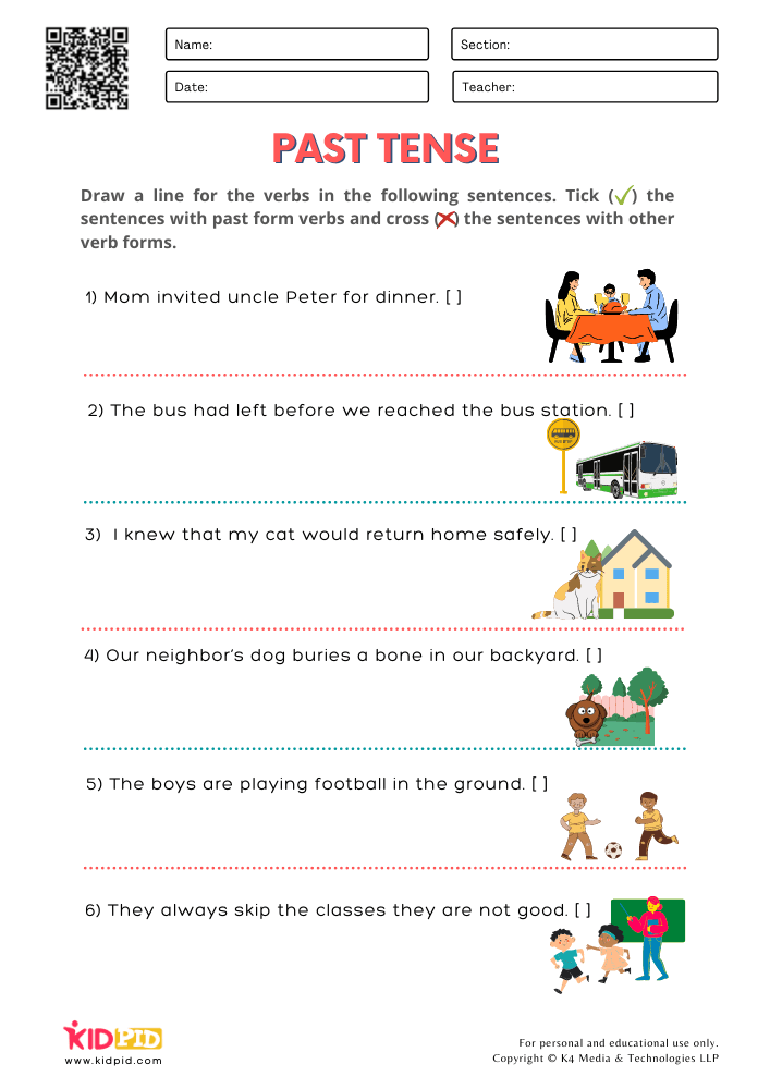 Past Tense Verbs Printable Worksheets for Grade 2