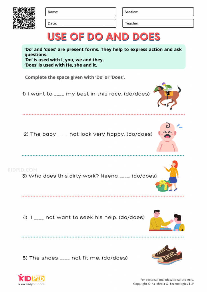 WORKSHEET 3 Auxiliary Verbs Printable Worksheets for Grade 1