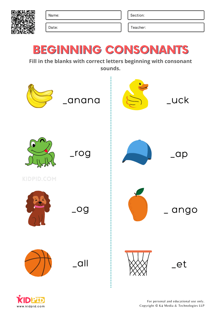 Beginning Consonants Free Printable Worksheets For Kindergarten Kidpid