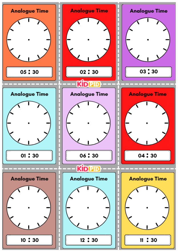 Blank Clock DIY Face Matching Flashcards O'Clock and Half Past - Kidpid