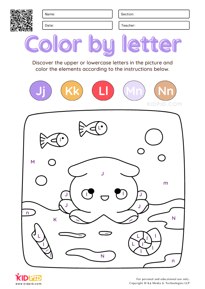 WORKSHEET 3 Color by Letter Free Printable Worksheets for Kids