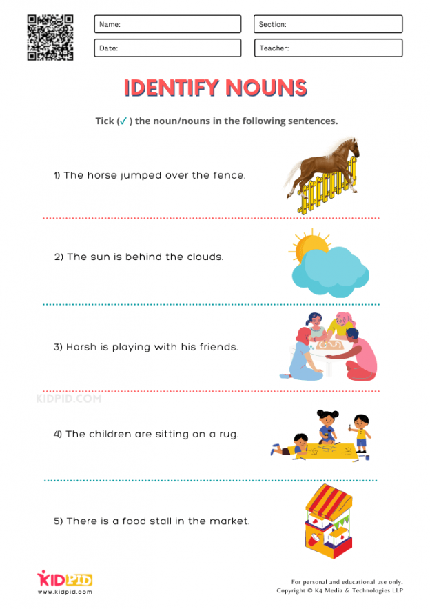 Find Nouns in Sentences Worksheets for Grade 2 Kidpid