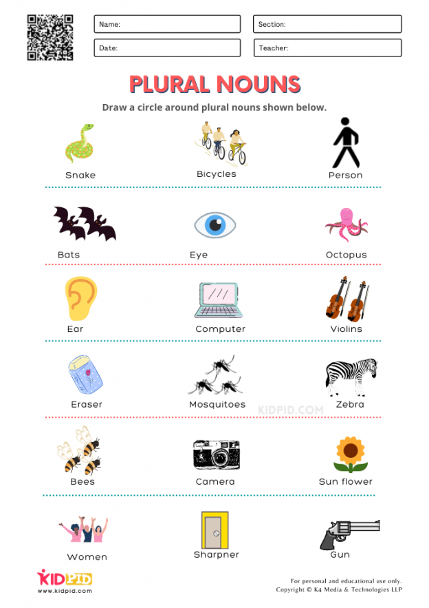 Identify Plural Nouns Printable Worksheets for Grade 1 - Kidpid