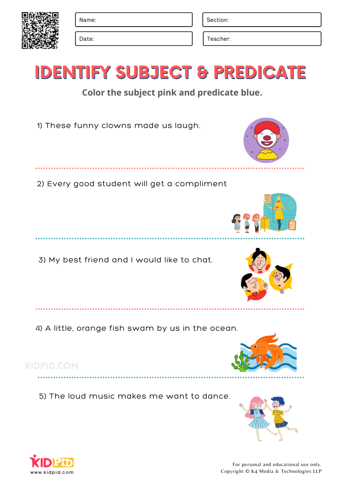 Identify Subject and Predicate Free Printable Worksheets for Grade 2