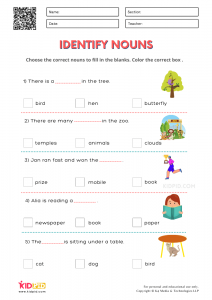 Identifying Nouns Worksheets for Grade 2 - Kidpid