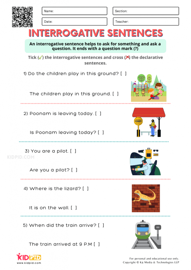 Declarative And Interrogative Sentences Worksheets With Answers