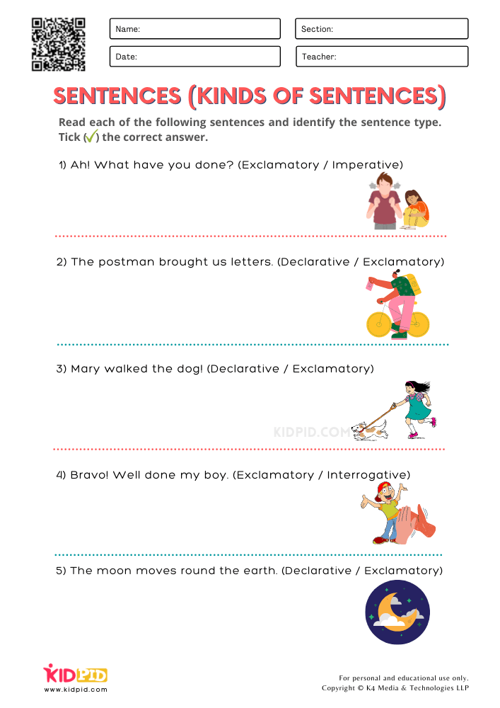 Kinds of Sentences Free Printable Worksheets for Grade 2