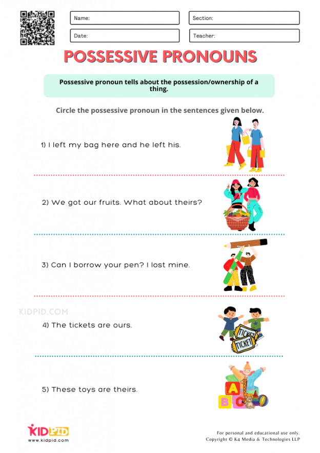 Possessive Pronouns Worksheets For Grade 1 Kidpid