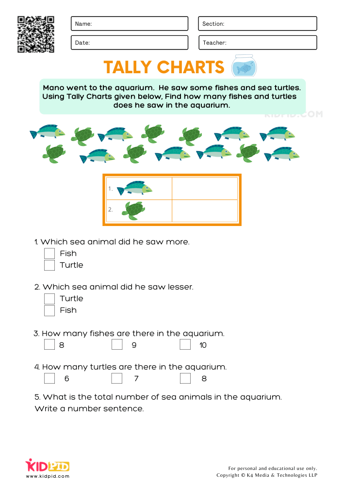 Tally Charts Free Printable Worksheets for Grade 1