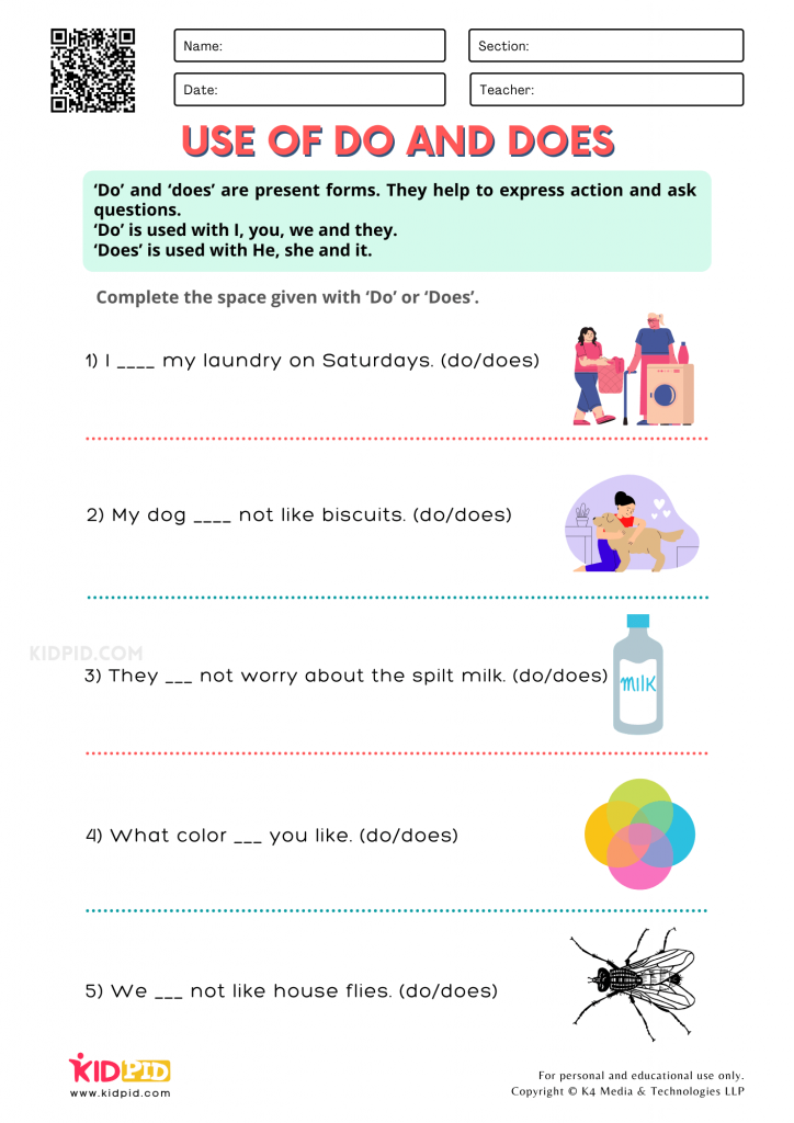 WORKSHEET 4 Auxiliary Verbs Printable Worksheets for Grade 1