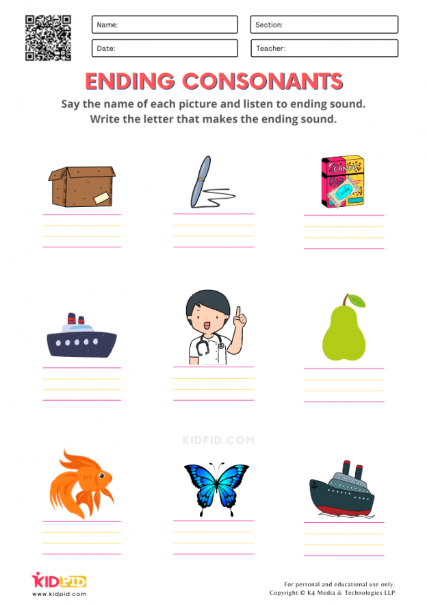 Ending Consonants Free Printable Worksheets for Kindergarten - Kidpid