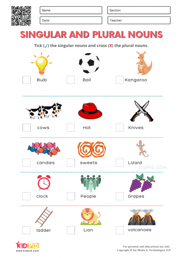 Find Singular And Plural Nouns Printable Worksheets For Grade 1 Kidpid