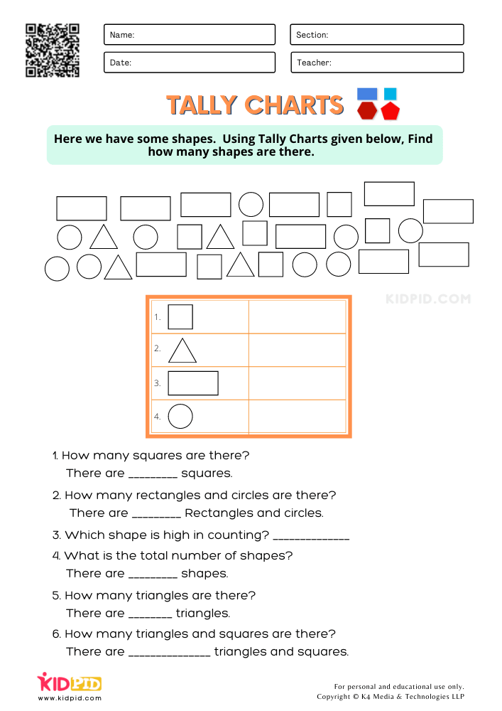 WORKSHEET 4 Tally Charts Printable Worksheets for Grade 1