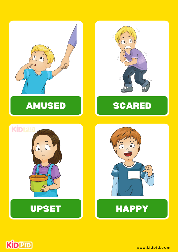 Emotions Lined Illustration Flashcard Sheets- 5