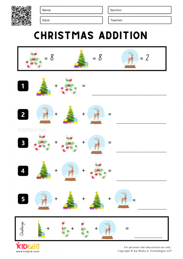Christmas Addition Printable Worksheets for Grade 2 - Kidpid