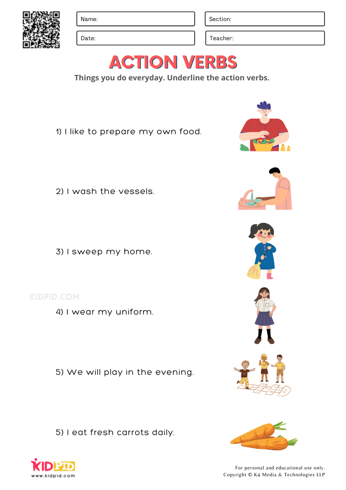 daily routine verbs printable worksheets for grade 1 kidpid