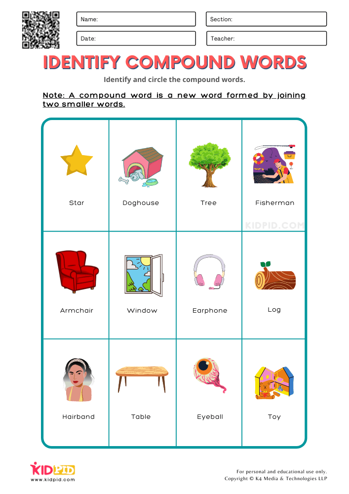 WORKSHEET 5 Identify Compound Words Printable Worksheets for Grade 1