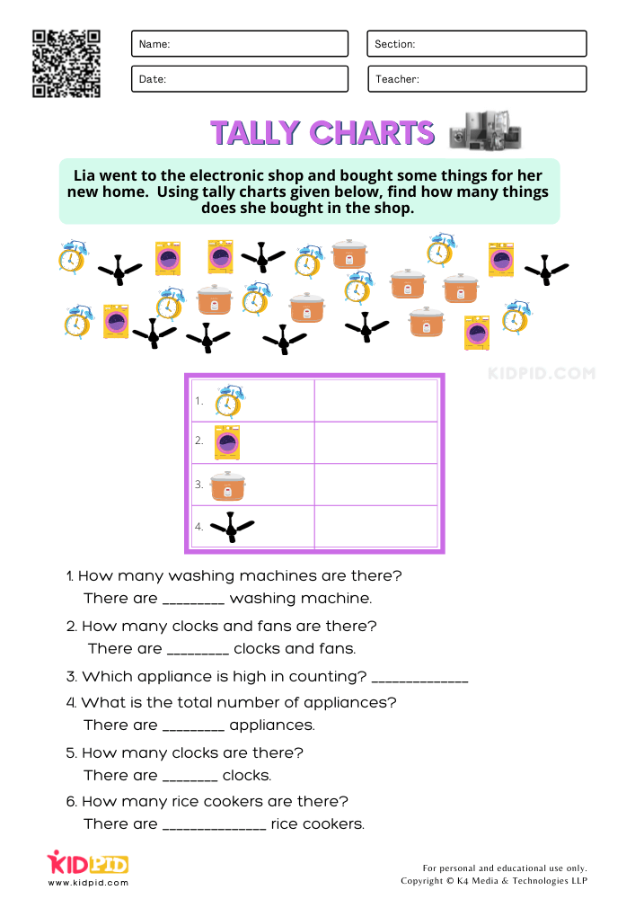 WORKSHEET 5 Tally Charts Printable Worksheets for Grade 1