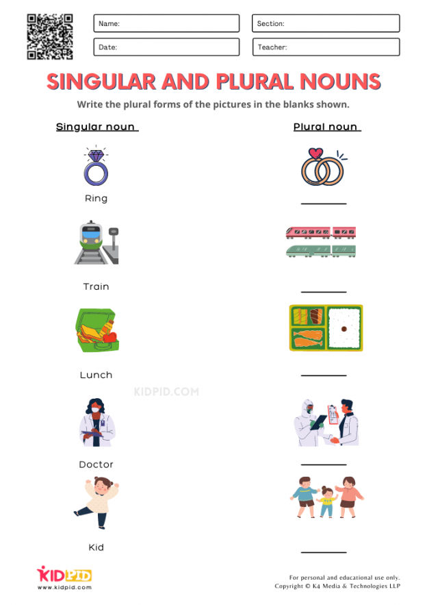Write Plural Nouns Printable Worksheets for Grade 1 - Kidpid