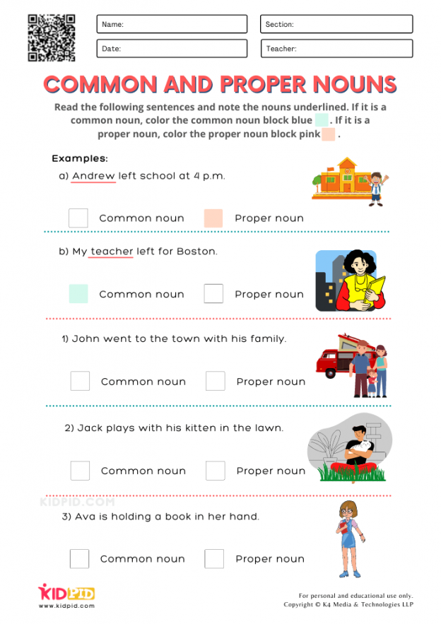 Worksheet For Common And Proper Nouns For Class 2