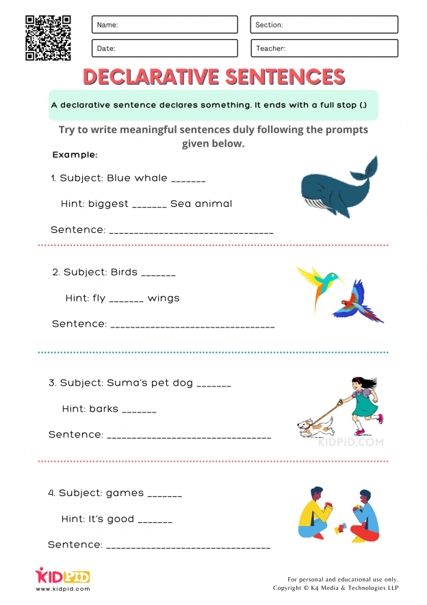 Declarative Sentence Free Printable Worksheets For Grade 1 Kidpid