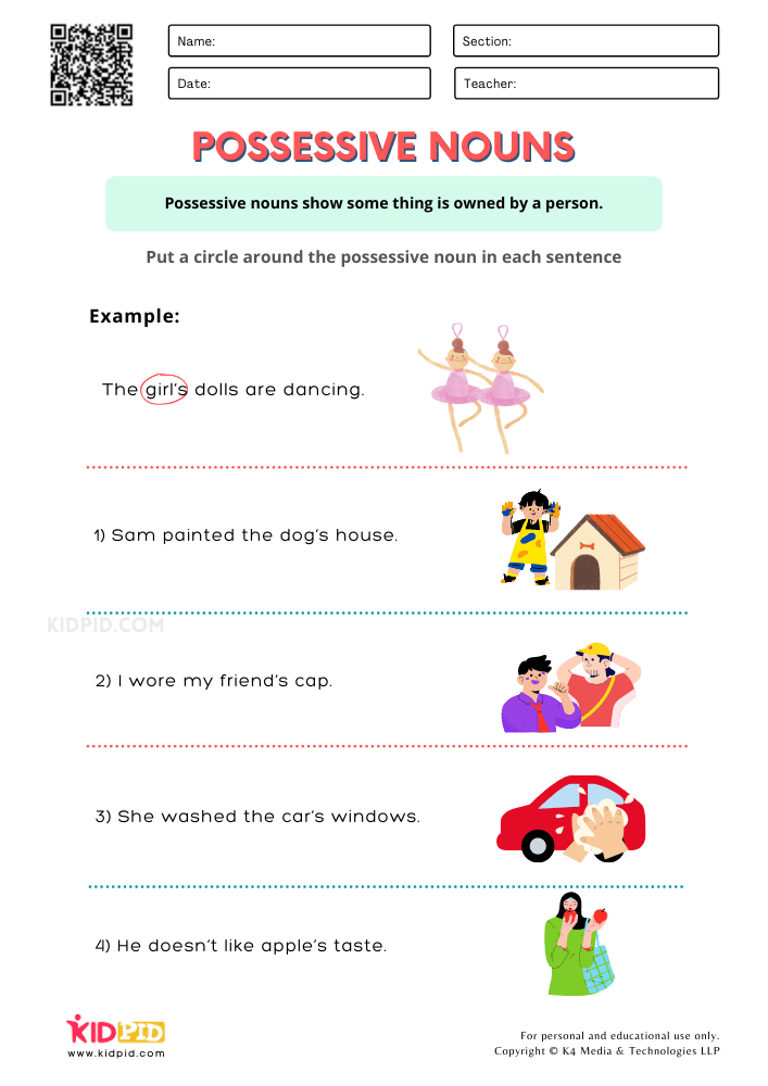 Possessive Nouns Printable Worksheets for Grade 1