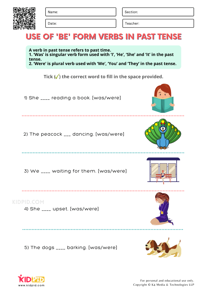 Use of Verbs Printable Worksheets for Grade 1