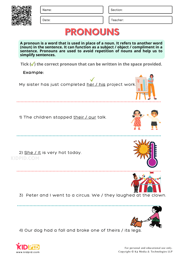 Identification Of Pronouns Worksheets For Grade 2 Kidpid