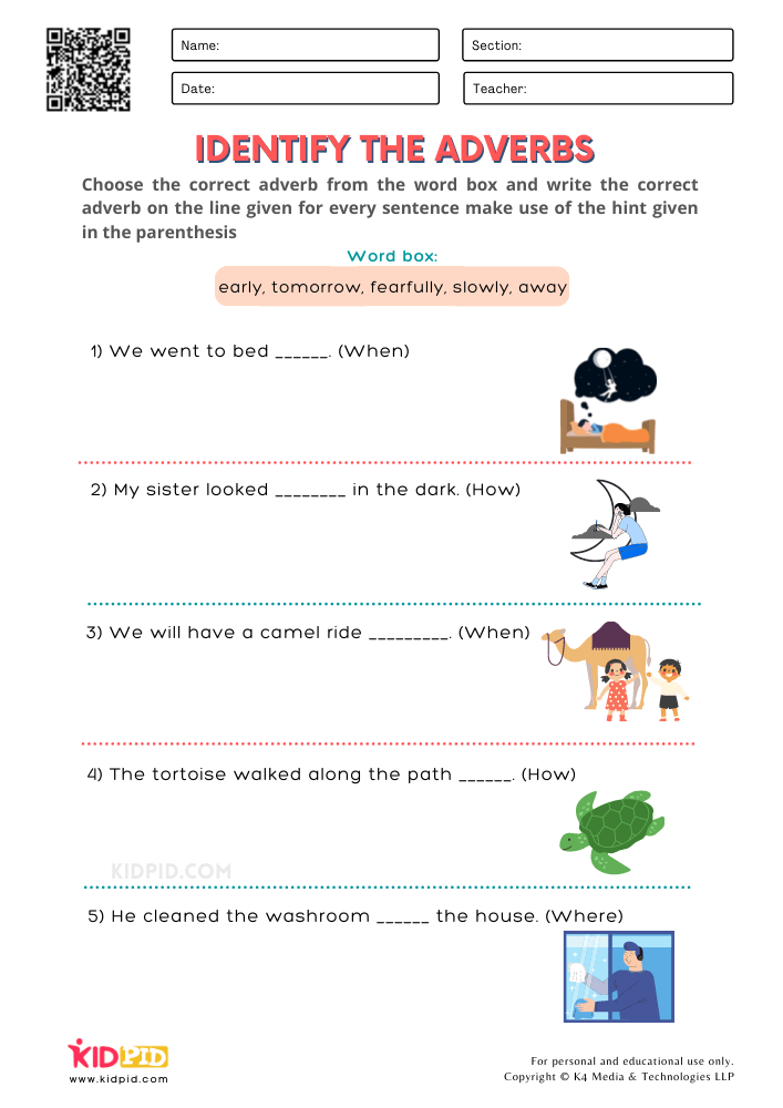 WORKSHEET 9 Identify the Adverbs Free Printable Worksheets for Grade 1