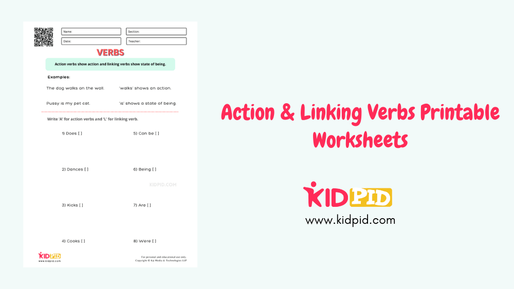Action Linking Verbs Printable Worksheets Kidpid