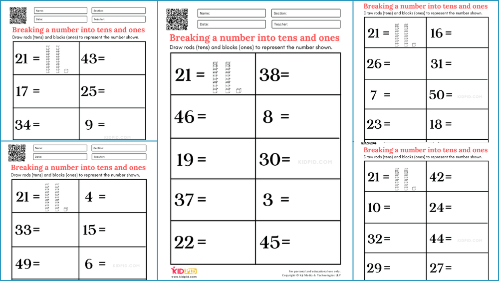 Breaking Numbers Into Tens And Ones Worksheets