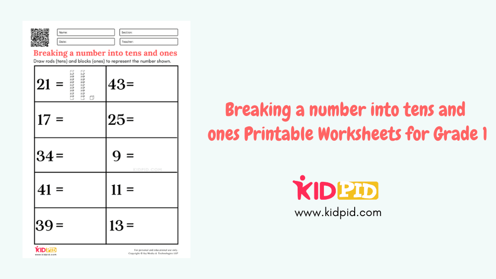 Breaking A Number Into Tens And Ones Printable Worksheets For Grade 1 Kidpid