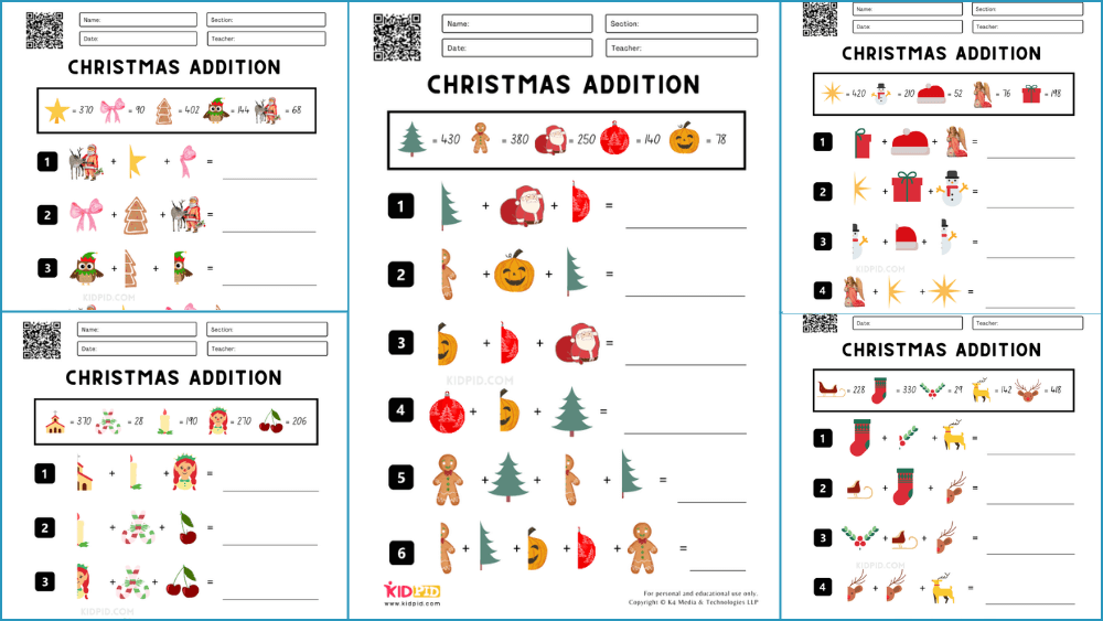 Christmas Addition Printable Worksheets for Grade 4  Kidpid