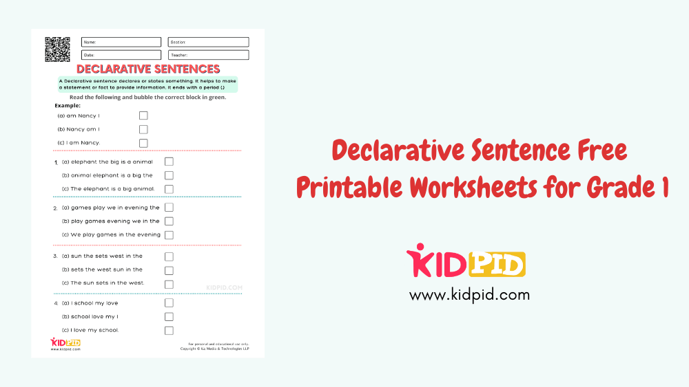 Declarative Sentence 1st Grade Worksheets