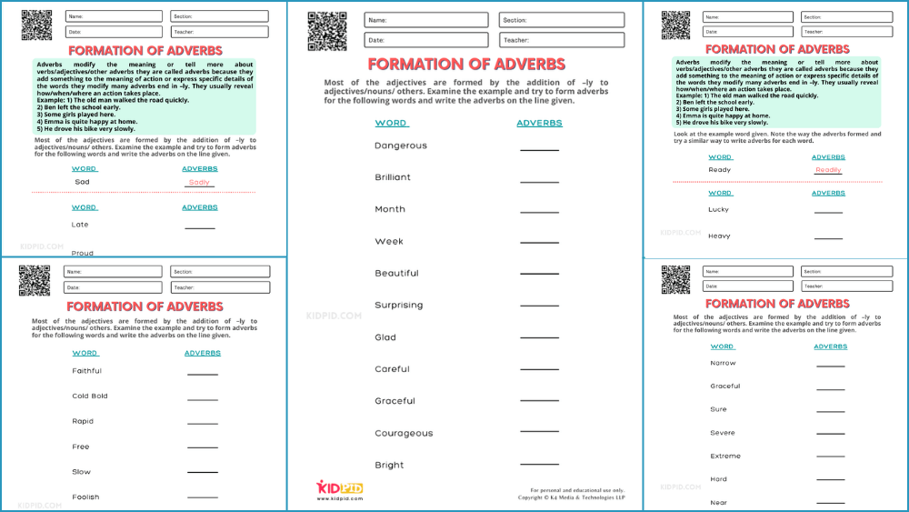 Formation of Adverbs Printable Worksheets for Grade 1 - Kidpid