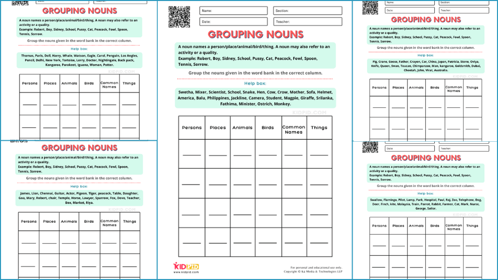 Grouping Nouns Printable Worksheets for Grade 2 - Kidpid