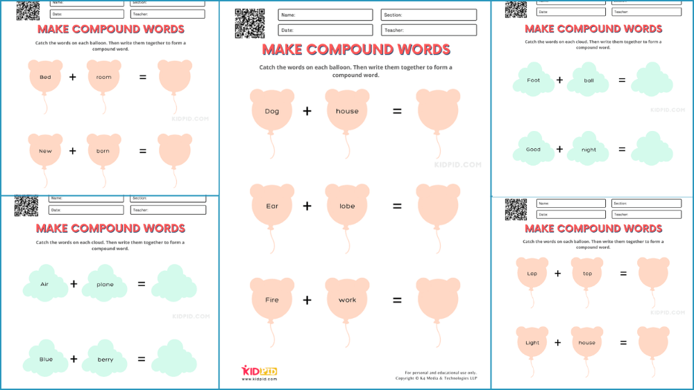 Make Compound Words Printable Worksheets for Grade 1 - Kidpid