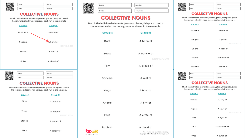 Match The Collective Noun Printable Worksheets For Grade 2 Kidpid