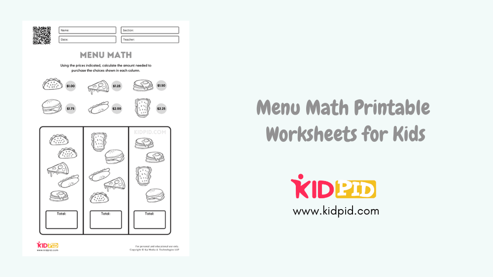 menu math printable worksheets for kids kidpid