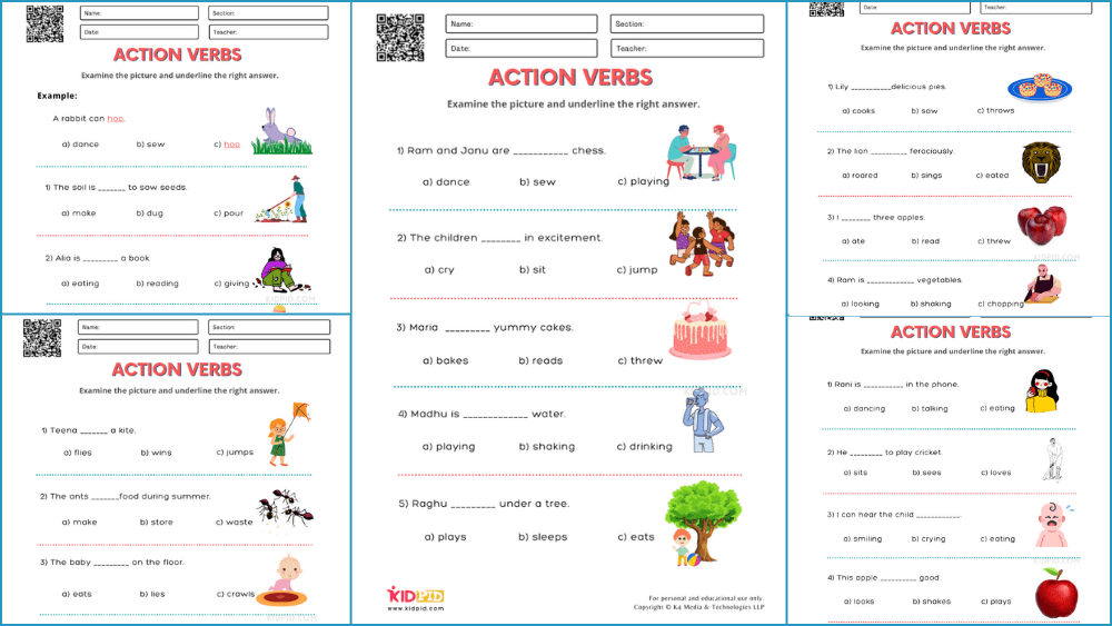 Underline Action Verbs Printable Worksheets For Grade 1 Kidpid
