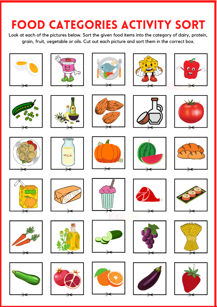 Food Categories Activity Sorting Printable Worksheets List of Food Items 1