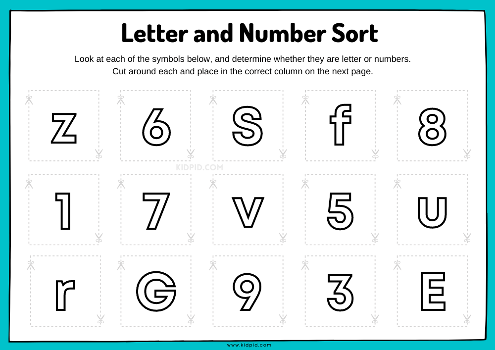 Letters and Numbers Activity Sorting Printable Worksheets