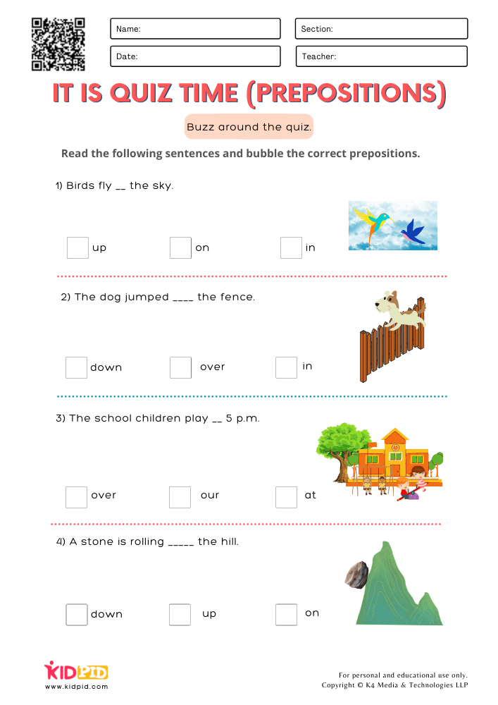 English Grammar Quiz Worksheets for Grade 1