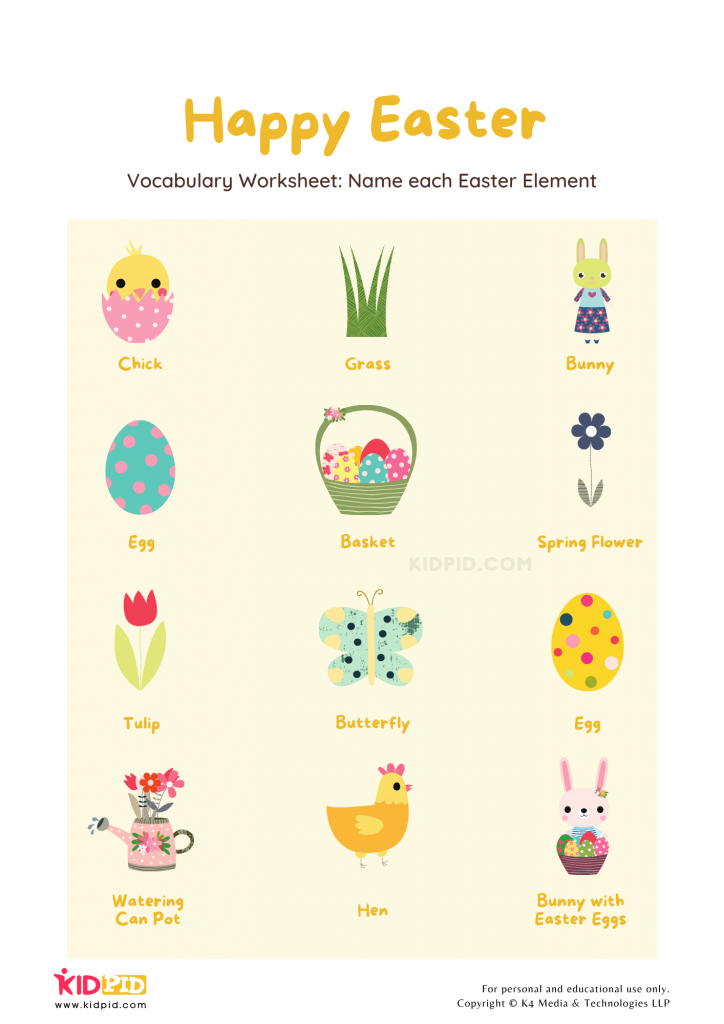 Festival Vocabulary Printable Worksheets for Kids Worksheet for introducing Easter related terms in your child's vocabulary