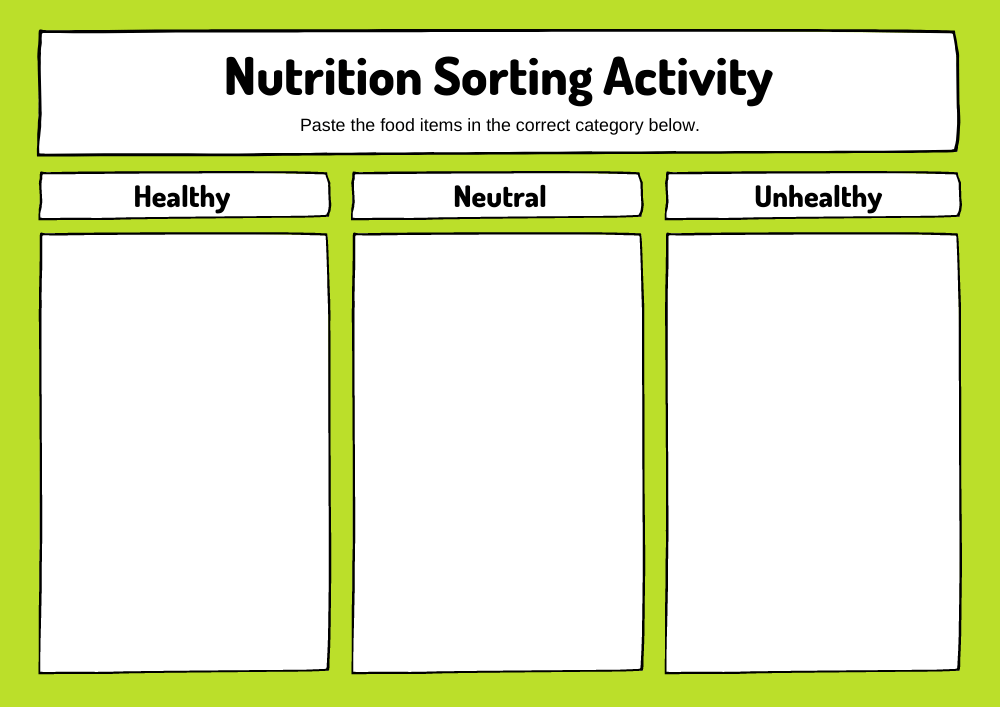 Nutrition Sorting Activity Worksheet - Kidpid