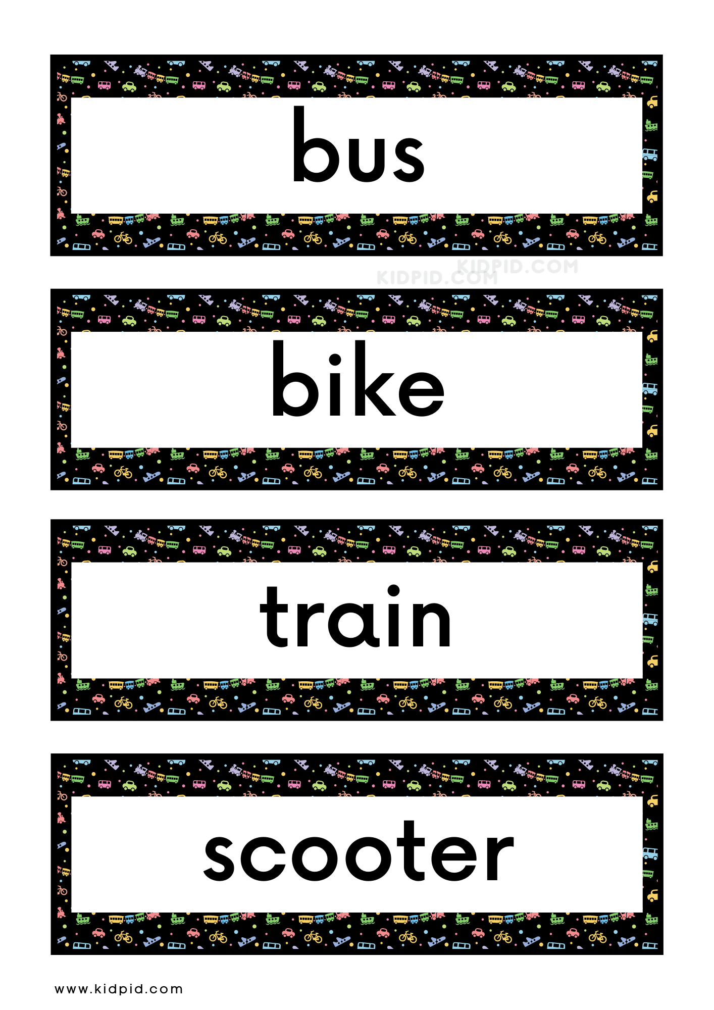 Transport Vocabulary Word Wall Flashcards