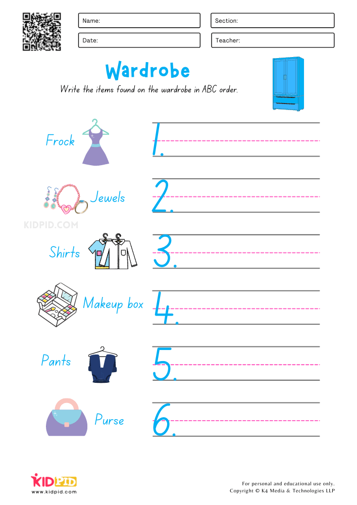 Alphabetical Order Printable Worksheets for Grade 1