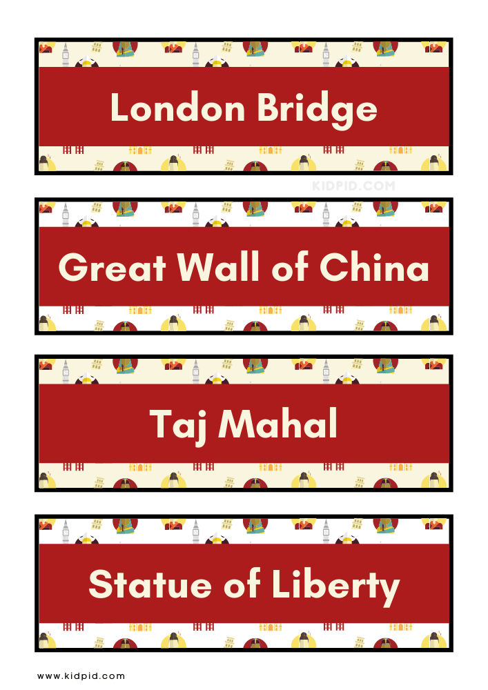 Landmarks Vocabulary Word Wall Flashcards