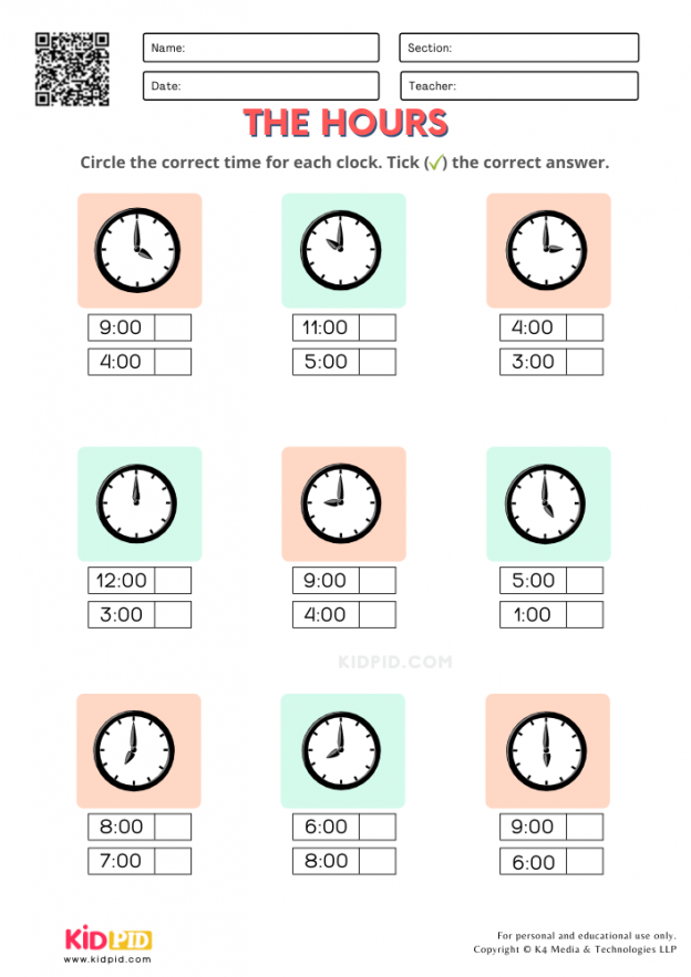 Time Printable Worksheets for Kindergarten - Kidpid