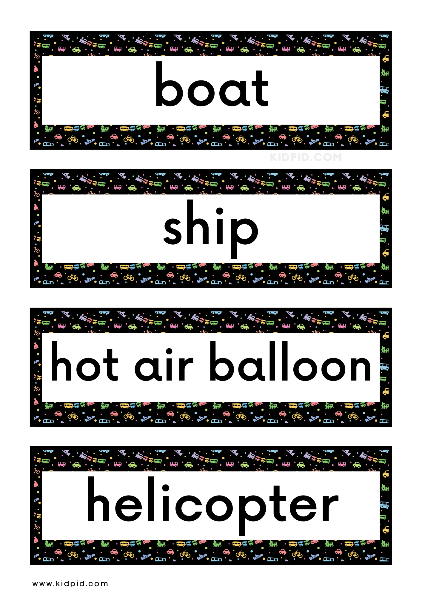 Transport Vocabulary Word Wall Flashcards